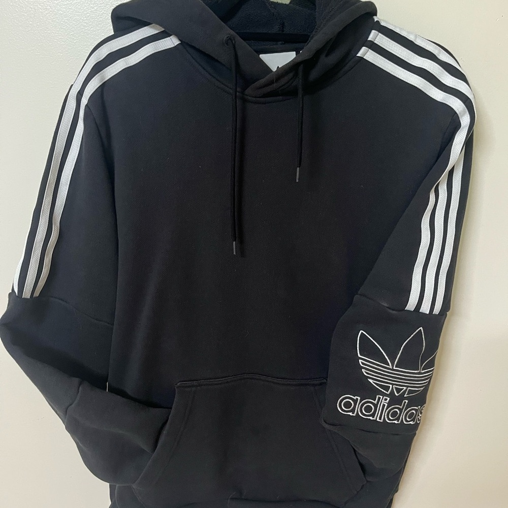 Adidas Black Hoodie with White Stripes
